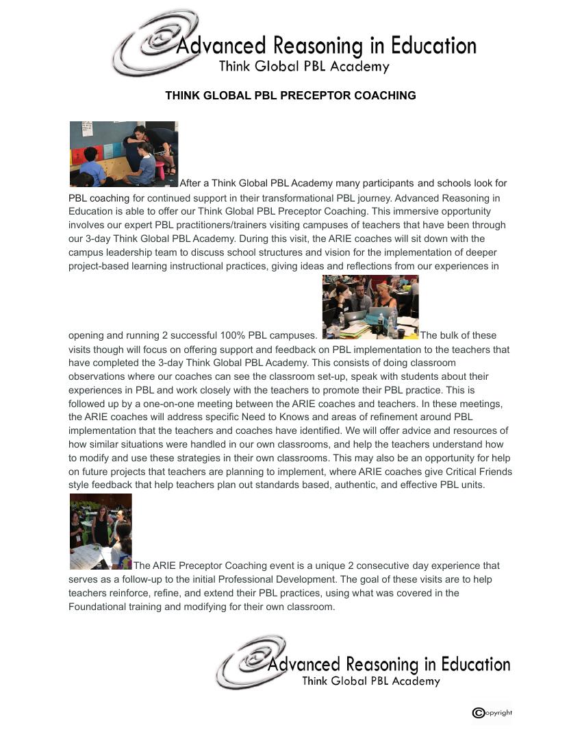 Think Global PBL Preceptor Coaching program description